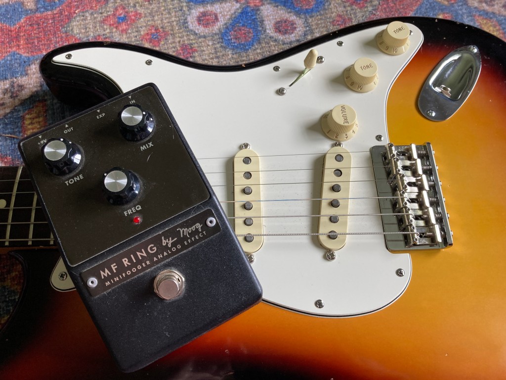 Moog Ring Modulator pedal and a Stratocaster electric guitar